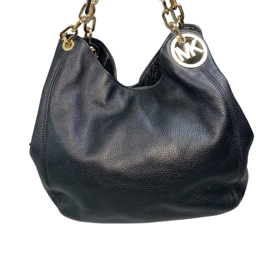 Michael Kors Fulton Shoulder Bag Black Pebble Leather Gold Tone Chain and Logo - Picture 7 of 16